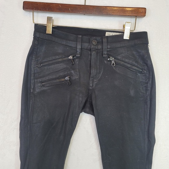 Rag & Bone Black Moto Cigarette Jeans Waxed Black Punk Goth Bikercore 28x30 24 - Picture 4 of 9